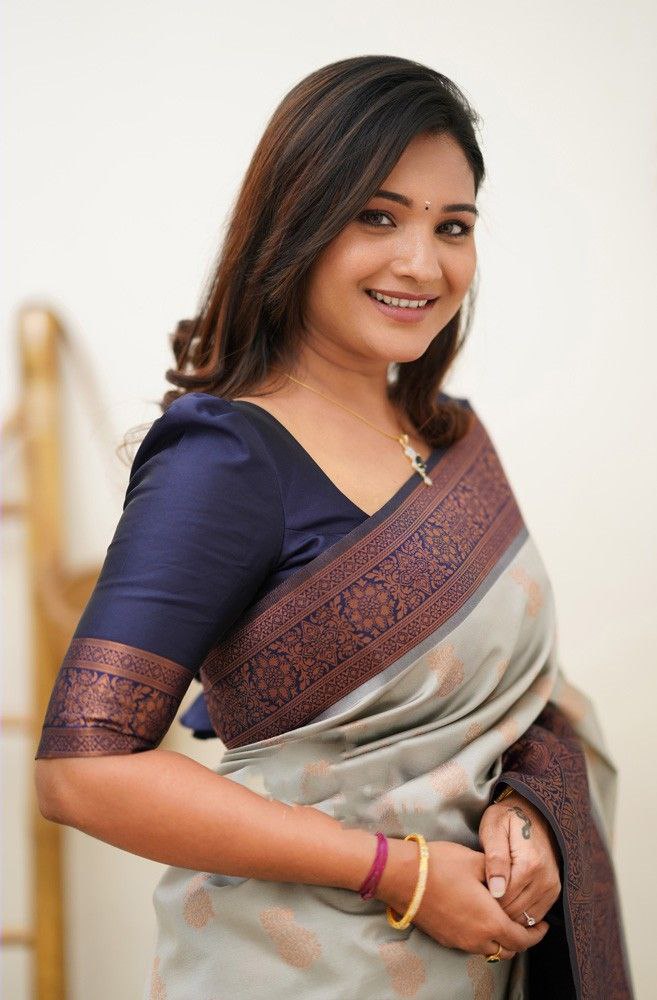 Fancy White Color Coper Jari Work Silk Saree