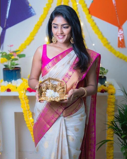White With Pink Color Soft Silk Beautiful Saree