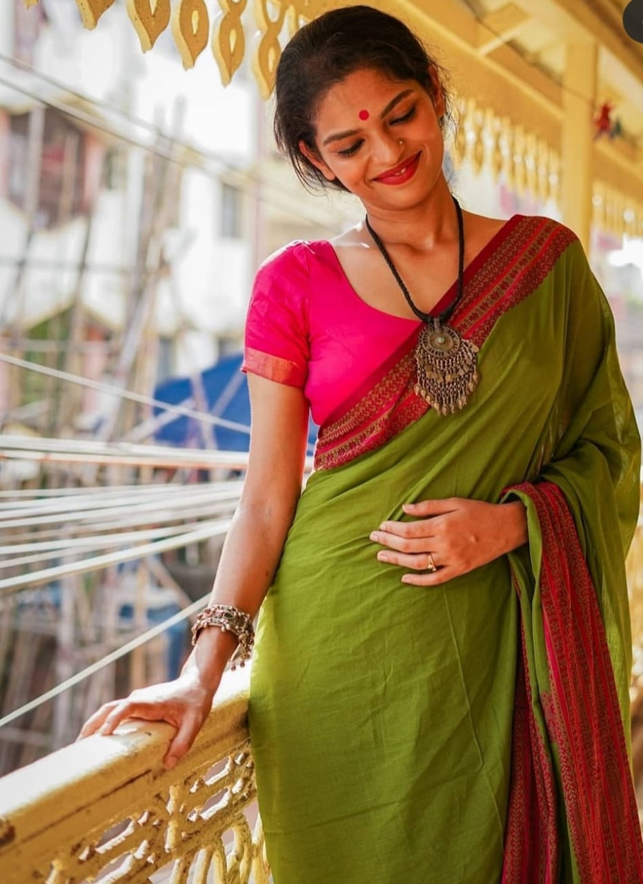 Stylish Green And Pink Color Cotton Silk Saree