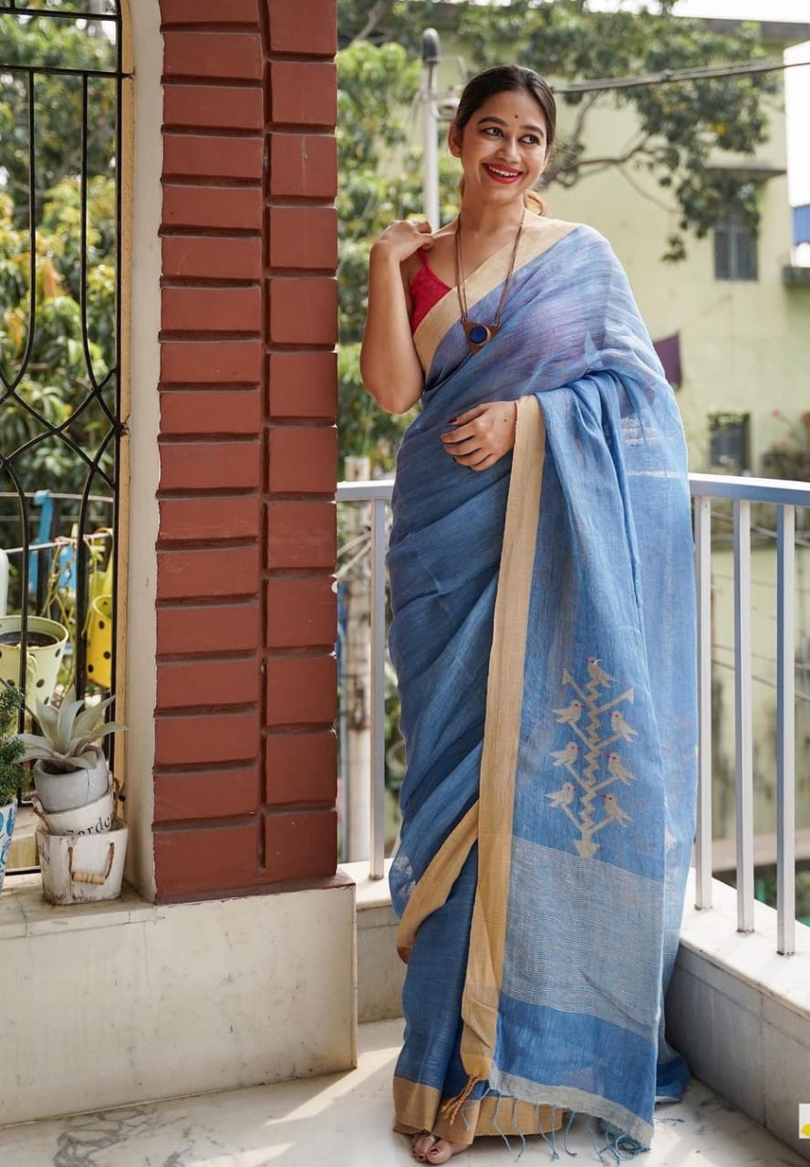 Exclusive Sky Blue Color Cotton Silk Saree