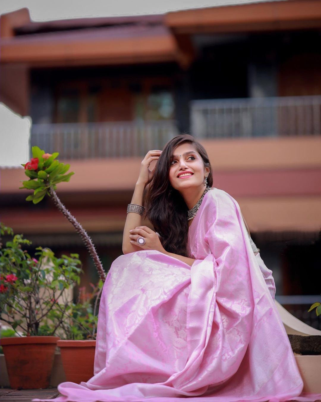 Luxuriant Baby Pink Color Silver Jari Work Saree