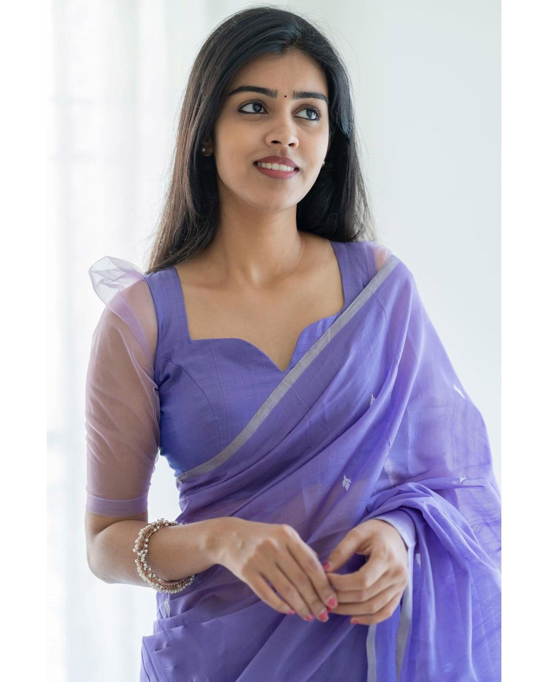 Fabulous Linen Cotton Lavender Color Saree