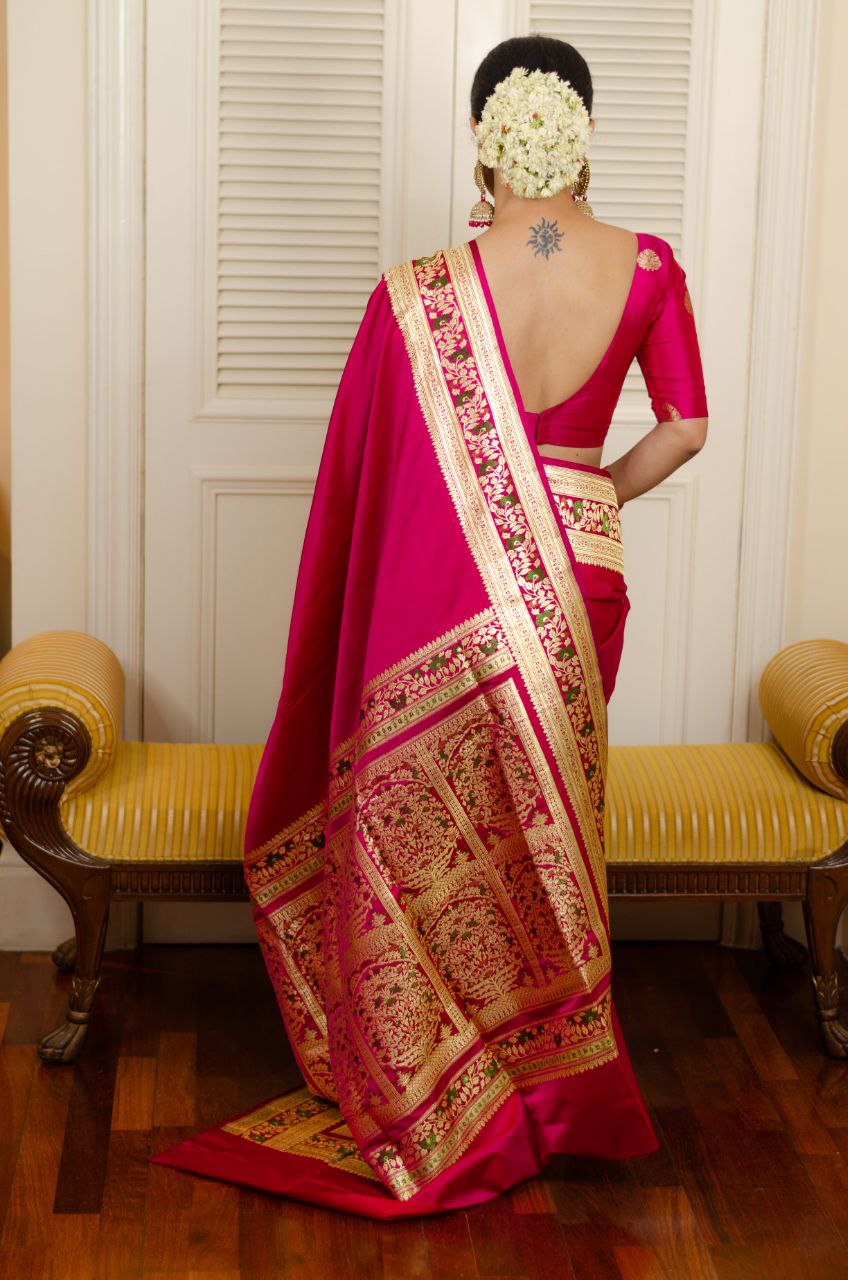 Dark Pink Jacquard Border Silk Saree