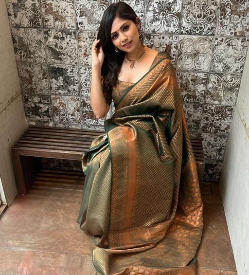 Party Wear Green Color Silver Jari Design Soft Lichi Silk Saree