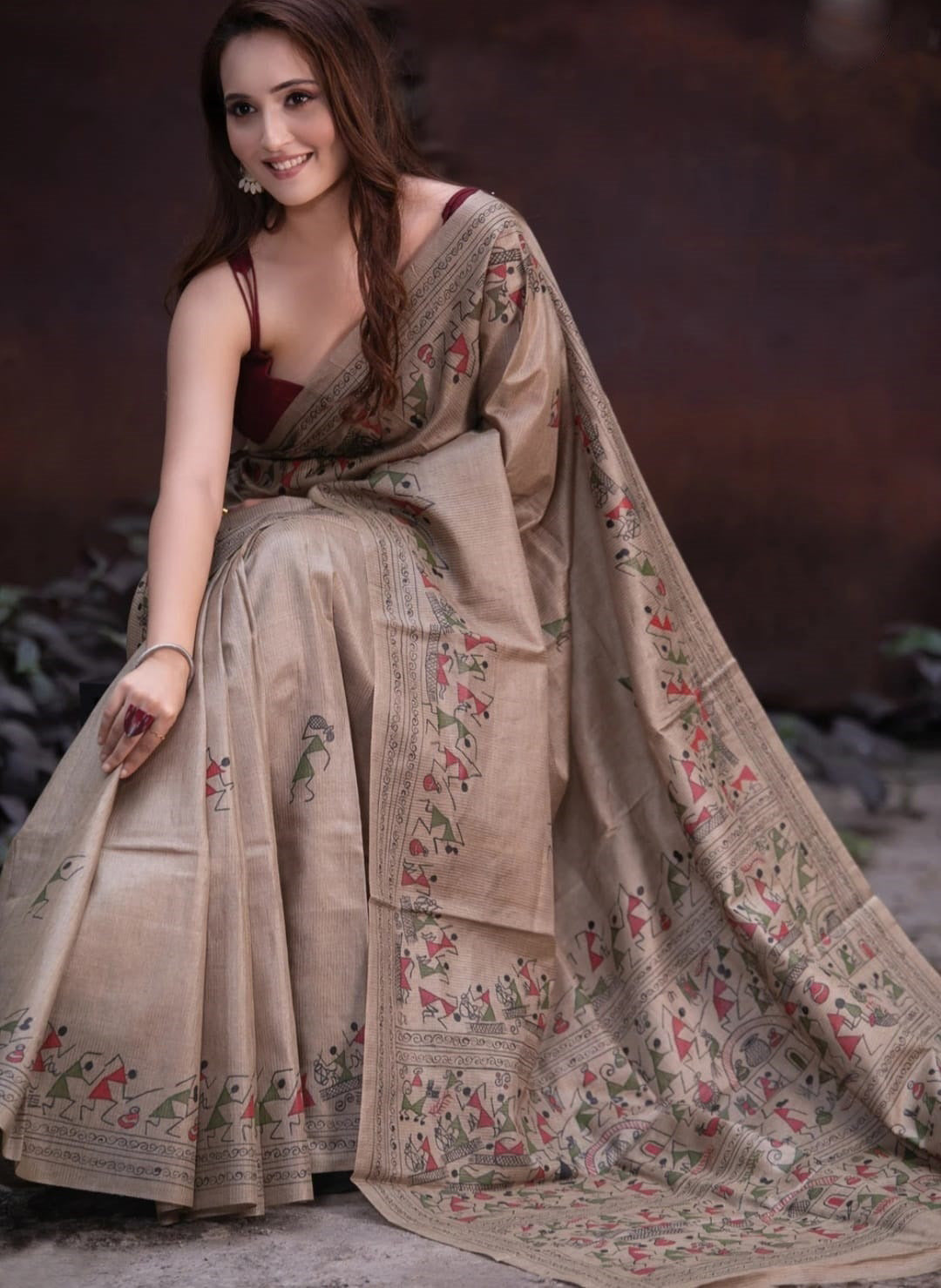 Gorgeous Digital Print Beige Color Cotton  Saree