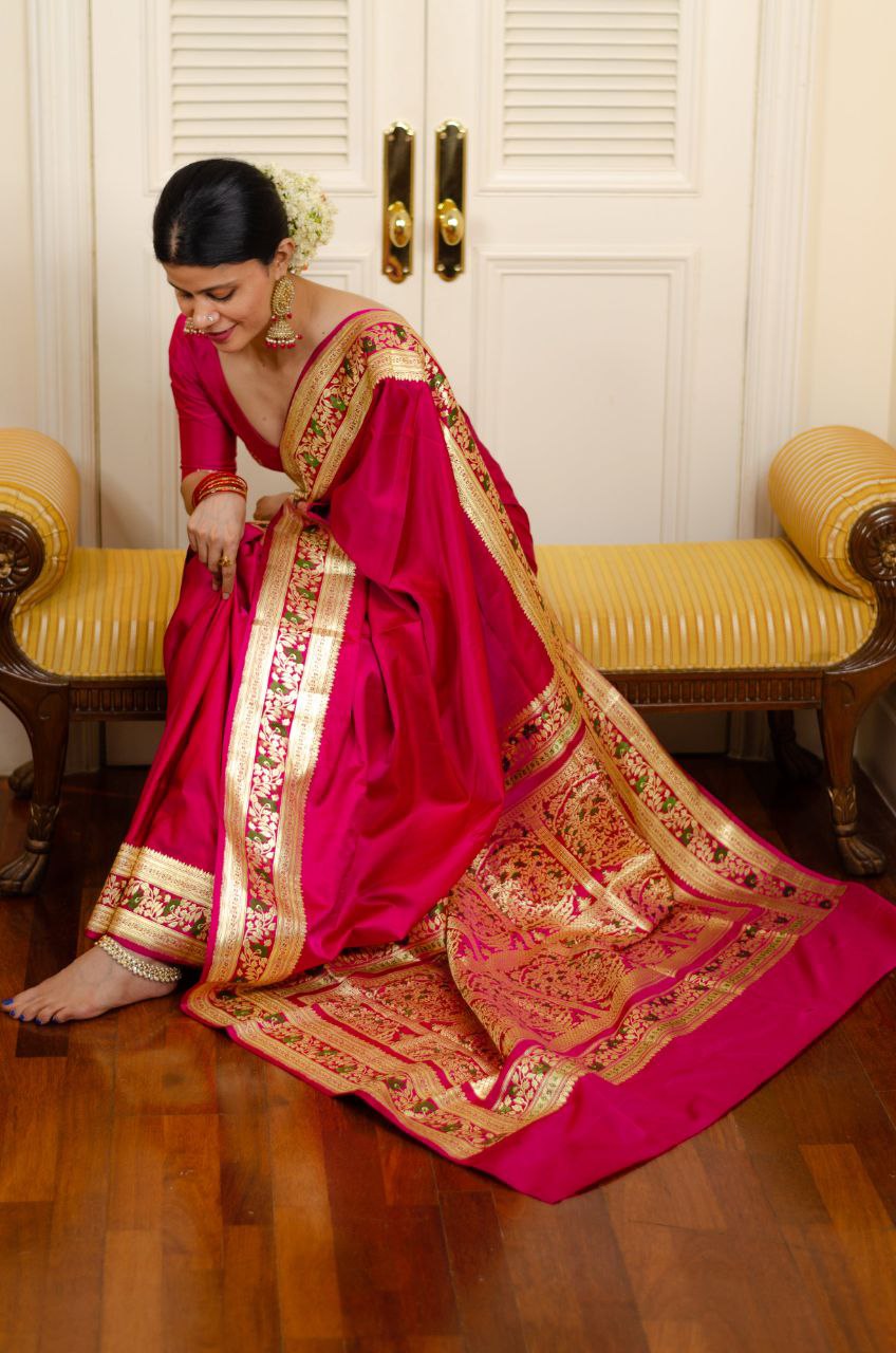 Dark Pink Jacquard Border Silk Saree