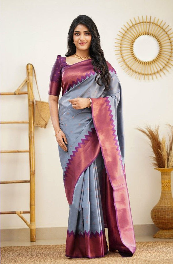 Grey Color Coper Jari Design Jacquard Border Silk Saree