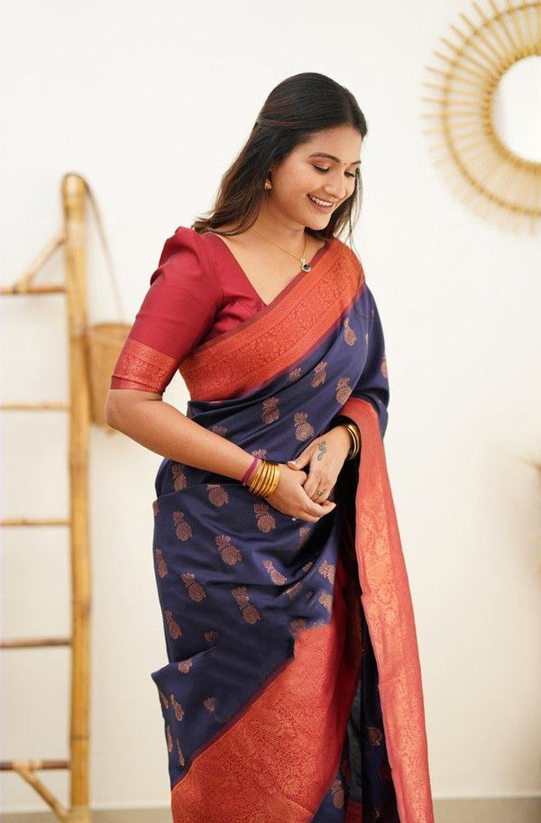 Glorious Blue Color Coper Jari Work Silk Saree