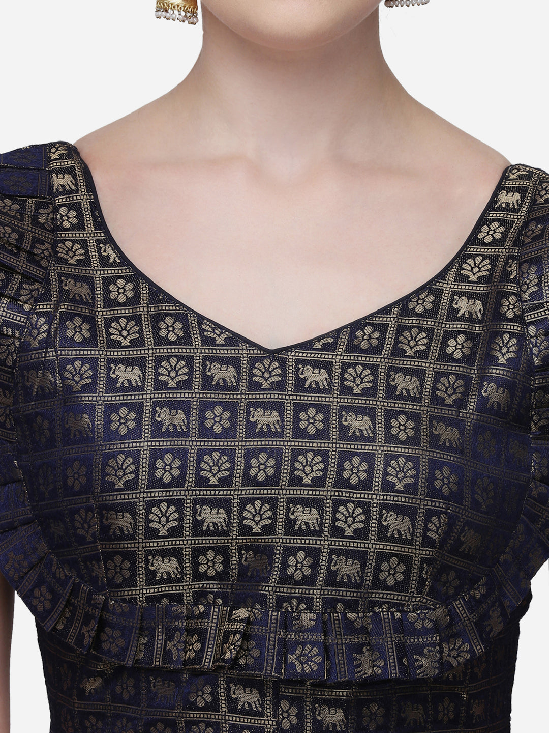 Navy Blue Color Jacquard Work Readymade Blouse