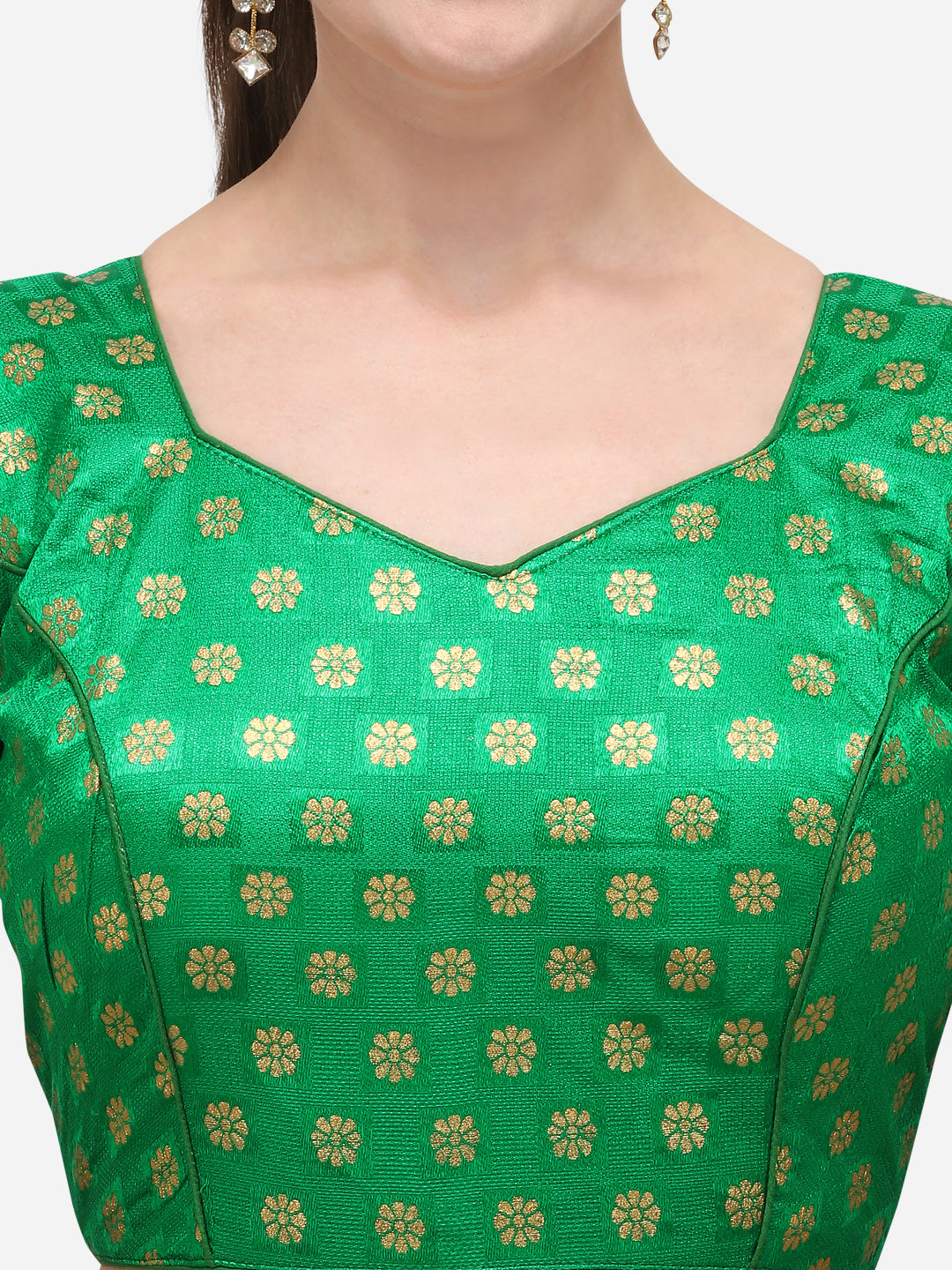 Classy Green Color Jacquard Fancy Sleeve Blouse