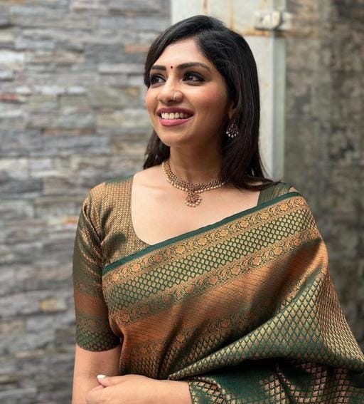 Party Wear Green Color Silver Jari Design Soft Lichi Silk Saree