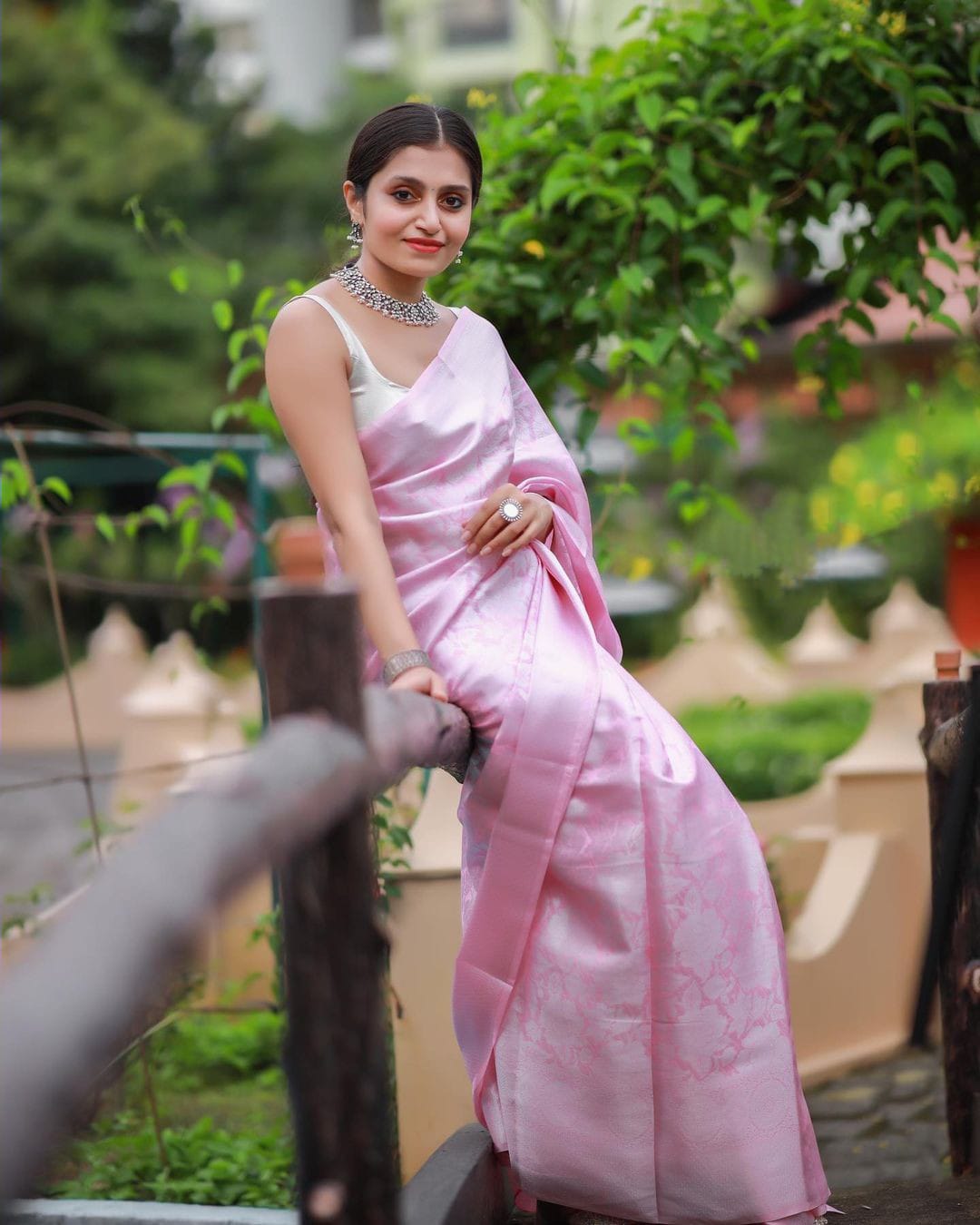 Luxuriant Baby Pink Color Silver Jari Work Saree