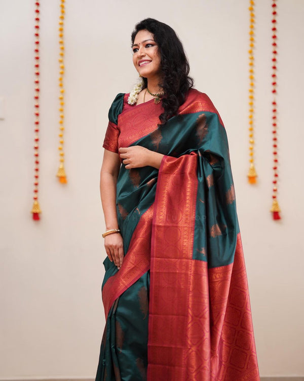 Beautiful Designer Green Color Coper Jari Design Soft Silk Saree