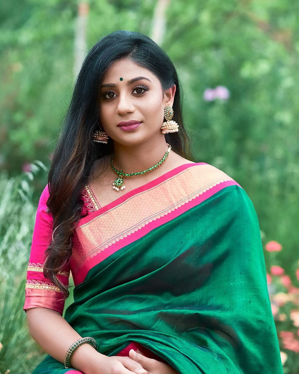 Exclusive Green and Pink Golden Designer Saree
