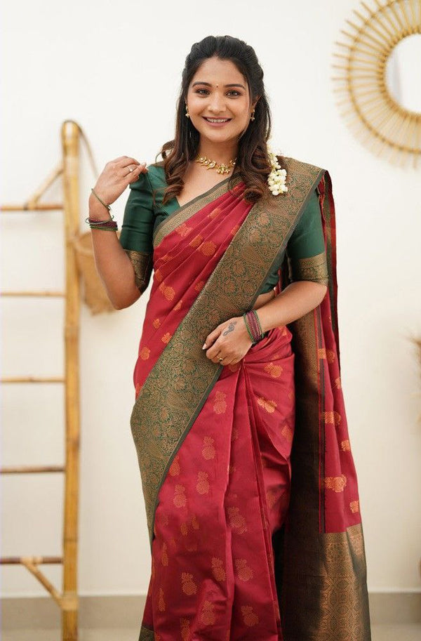 Elegant Red Color Coper Jari Work Silk Saree