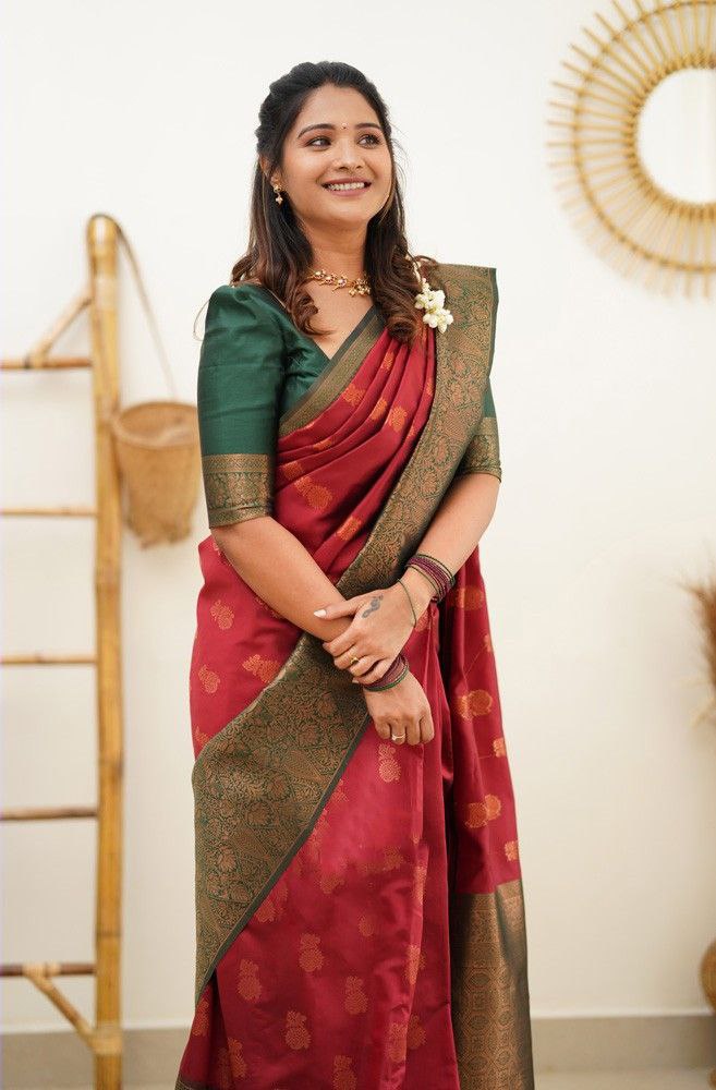 Elegant Red Color Coper Jari Work Silk Saree