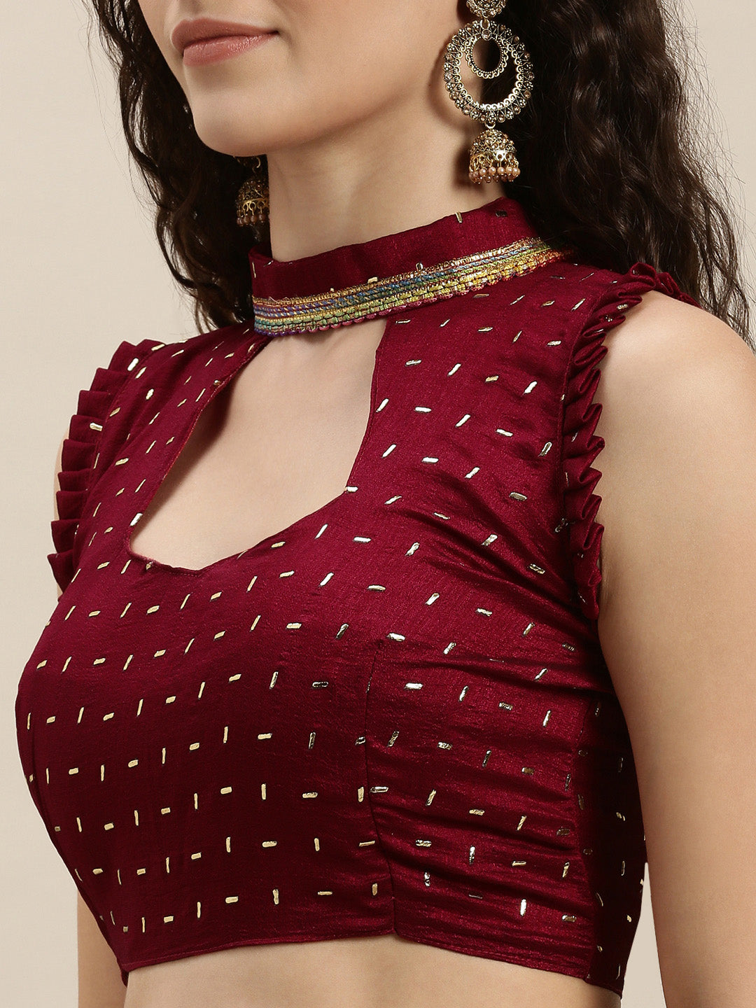 Admiring Dark Pink Beads and Stones Work Saree