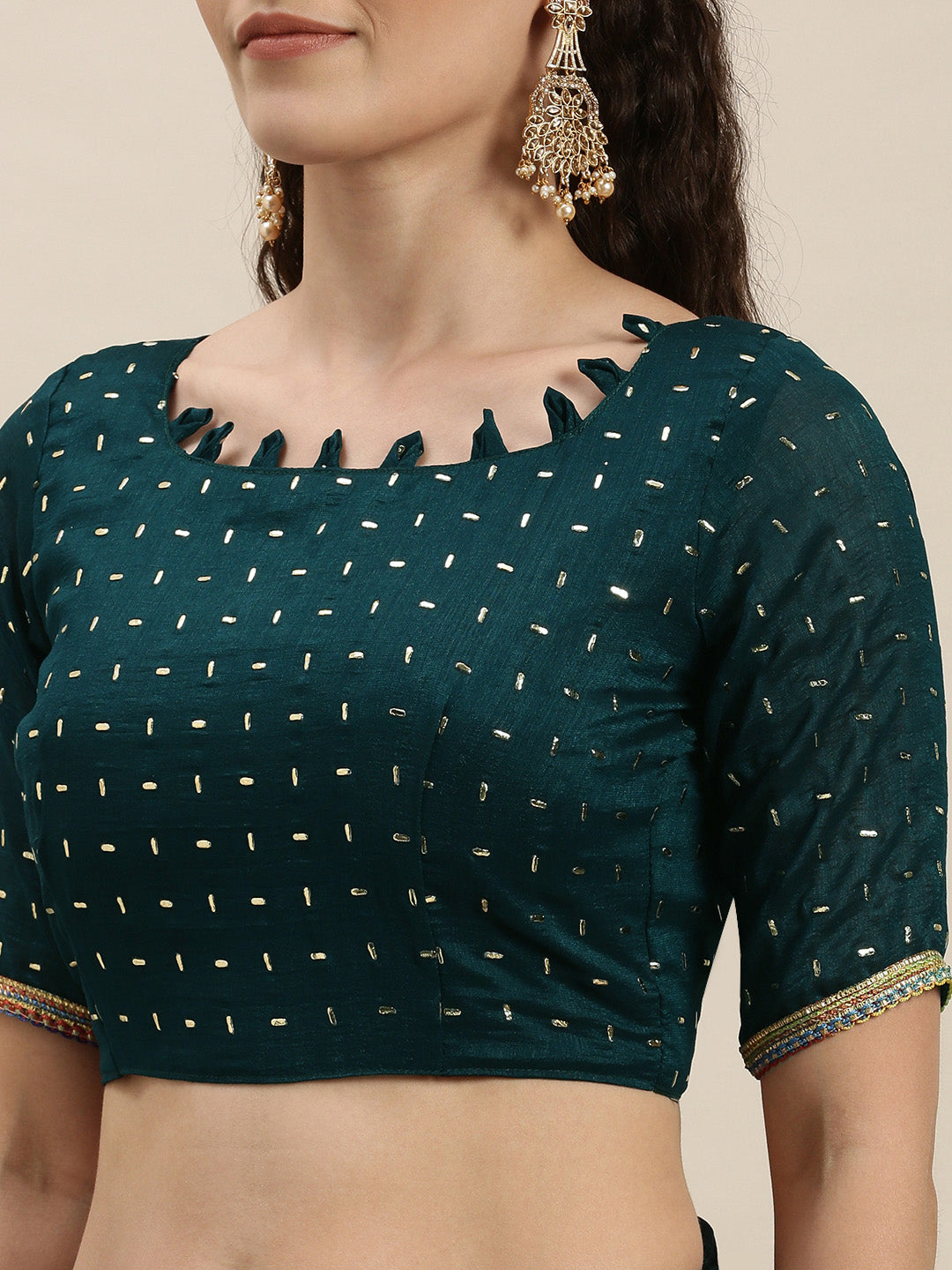 Imposing Sea Green Beads and Stones Work Saree