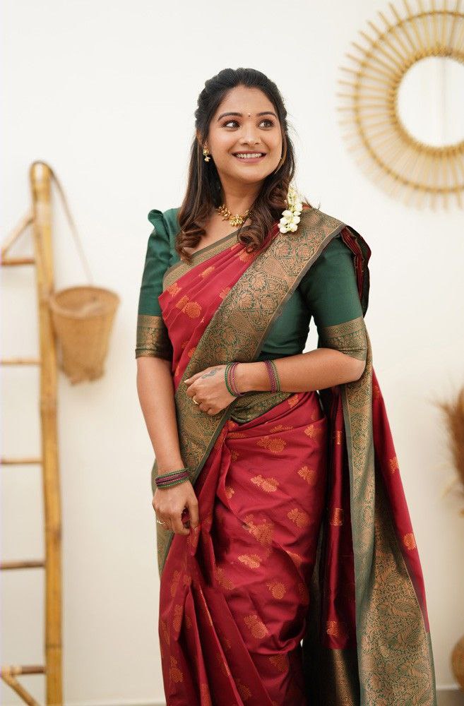 Elegant Red Color Coper Jari Work Silk Saree