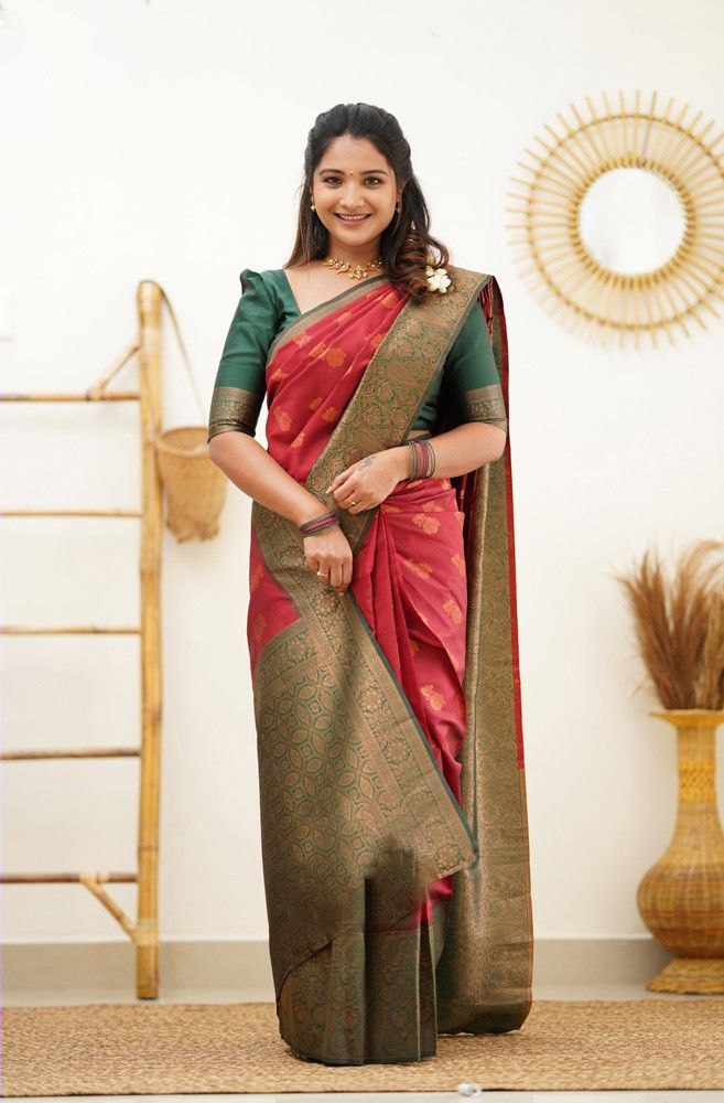 Elegant Red Color Coper Jari Work Silk Saree