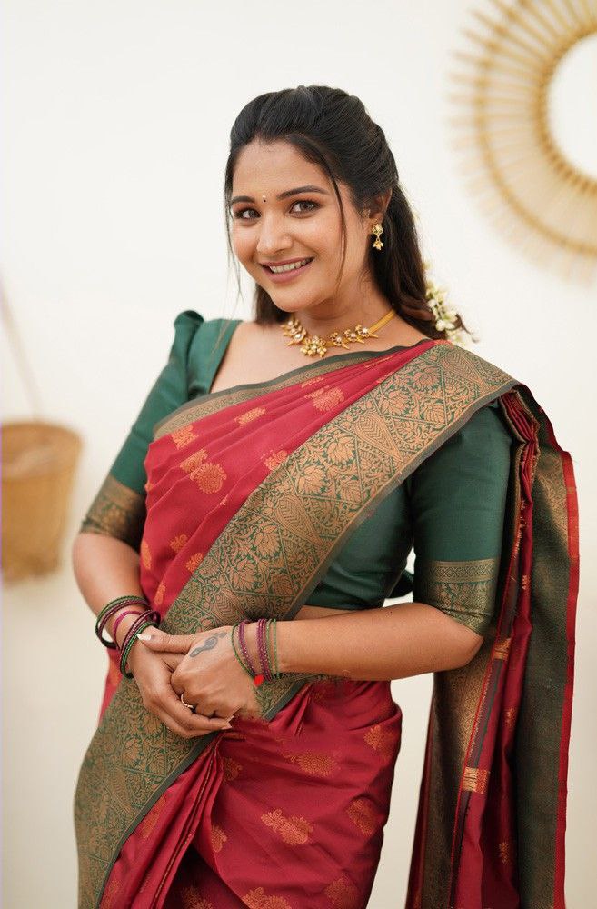 Elegant Red Color Coper Jari Work Silk Saree
