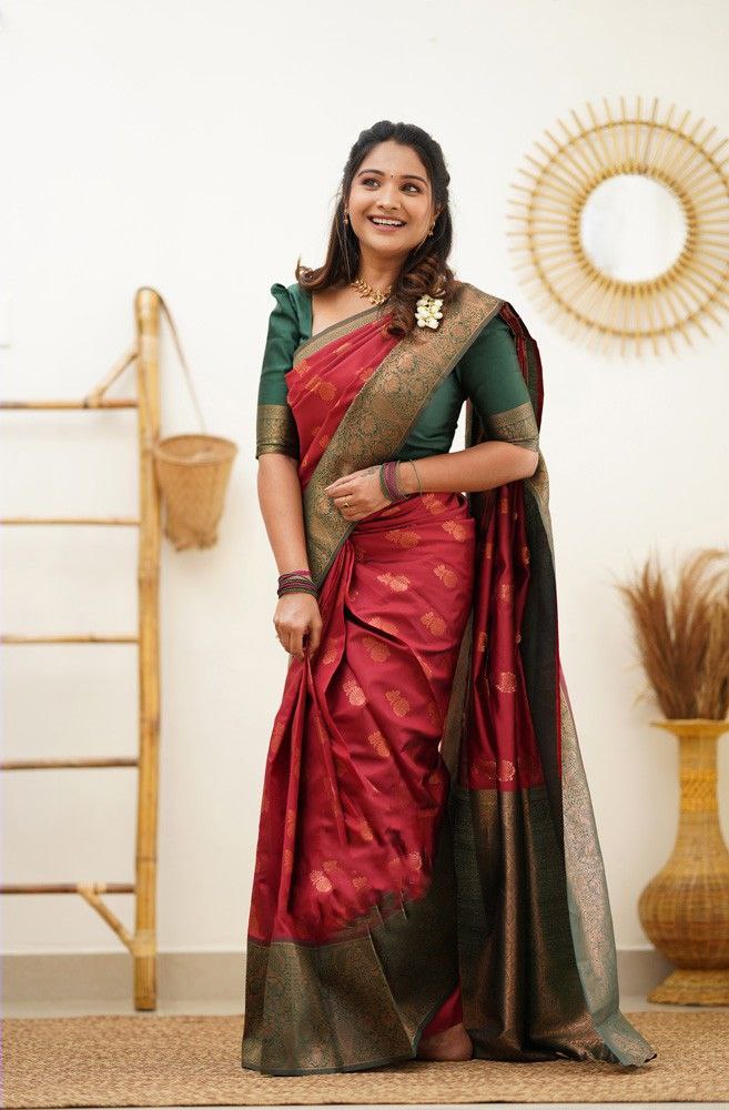 Elegant Red Color Coper Jari Work Silk Saree