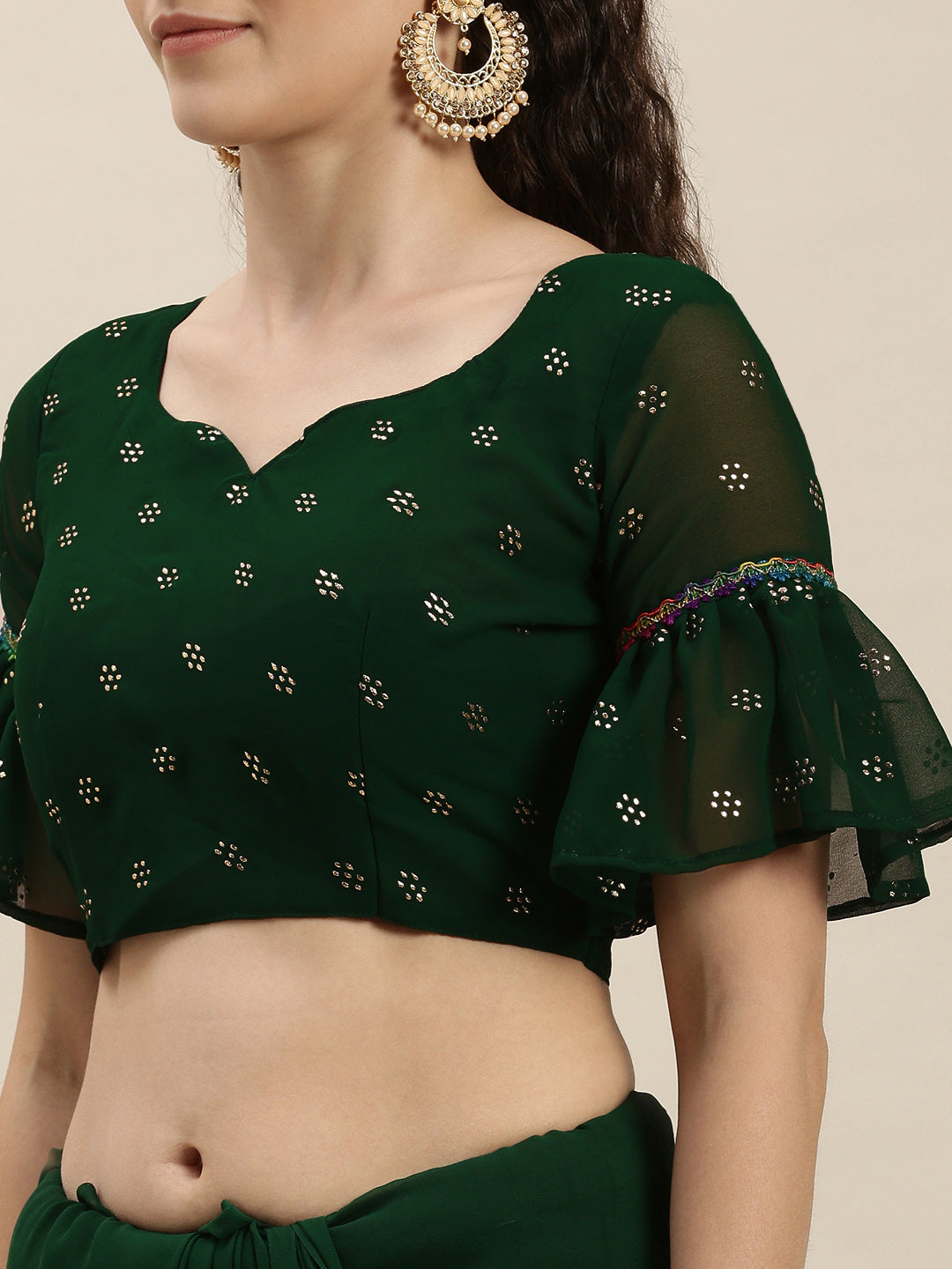 Fancy Green Color Beads and Stones Embroidered Saree