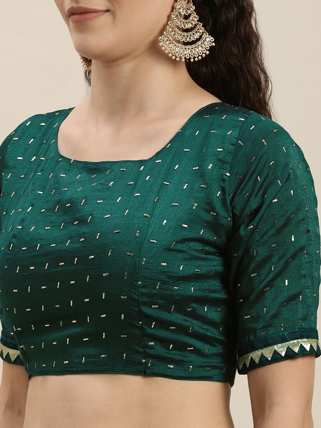 Dark Green Color Golden Stones Work Art Silk Saree