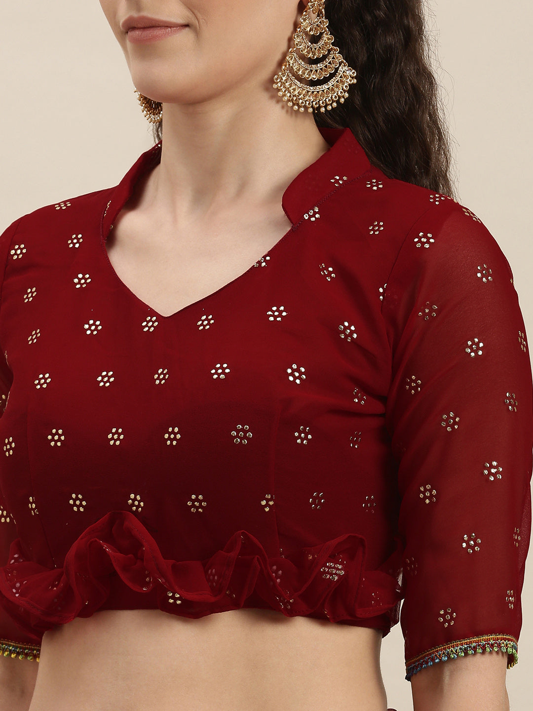 Charming Red Beads and Stones Embroidered  Saree