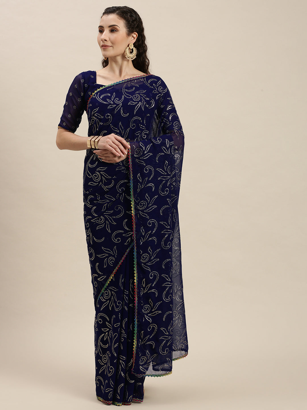 Amazing Blue Beads and Stones Embroidered Saree