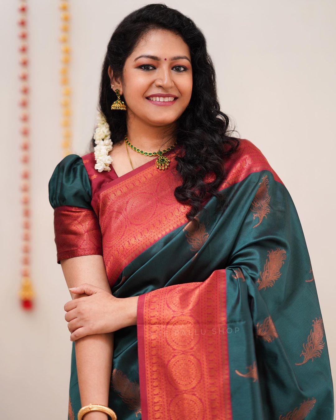 Beautiful Designer Green Color Coper Jari Design Soft Silk Saree