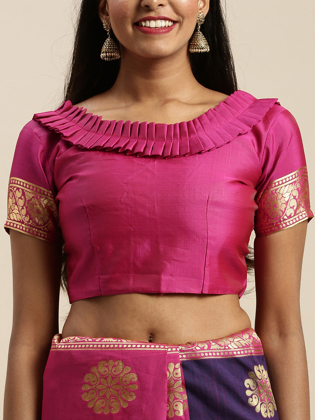 Glossy Pink And Purple Color Banarasi Silk Saree
