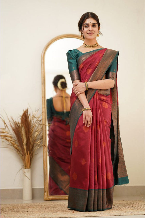 Designer Maroon Color Coper Jari Design Soft Silk Saree