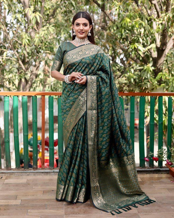 Green Color Bandhani Design Patola Silk Saree