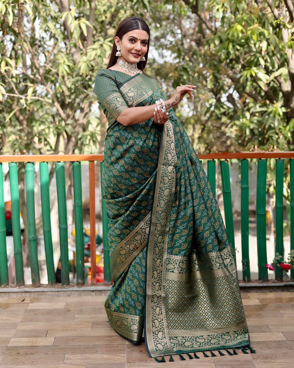 Green Color Bandhani Design Patola Silk Saree