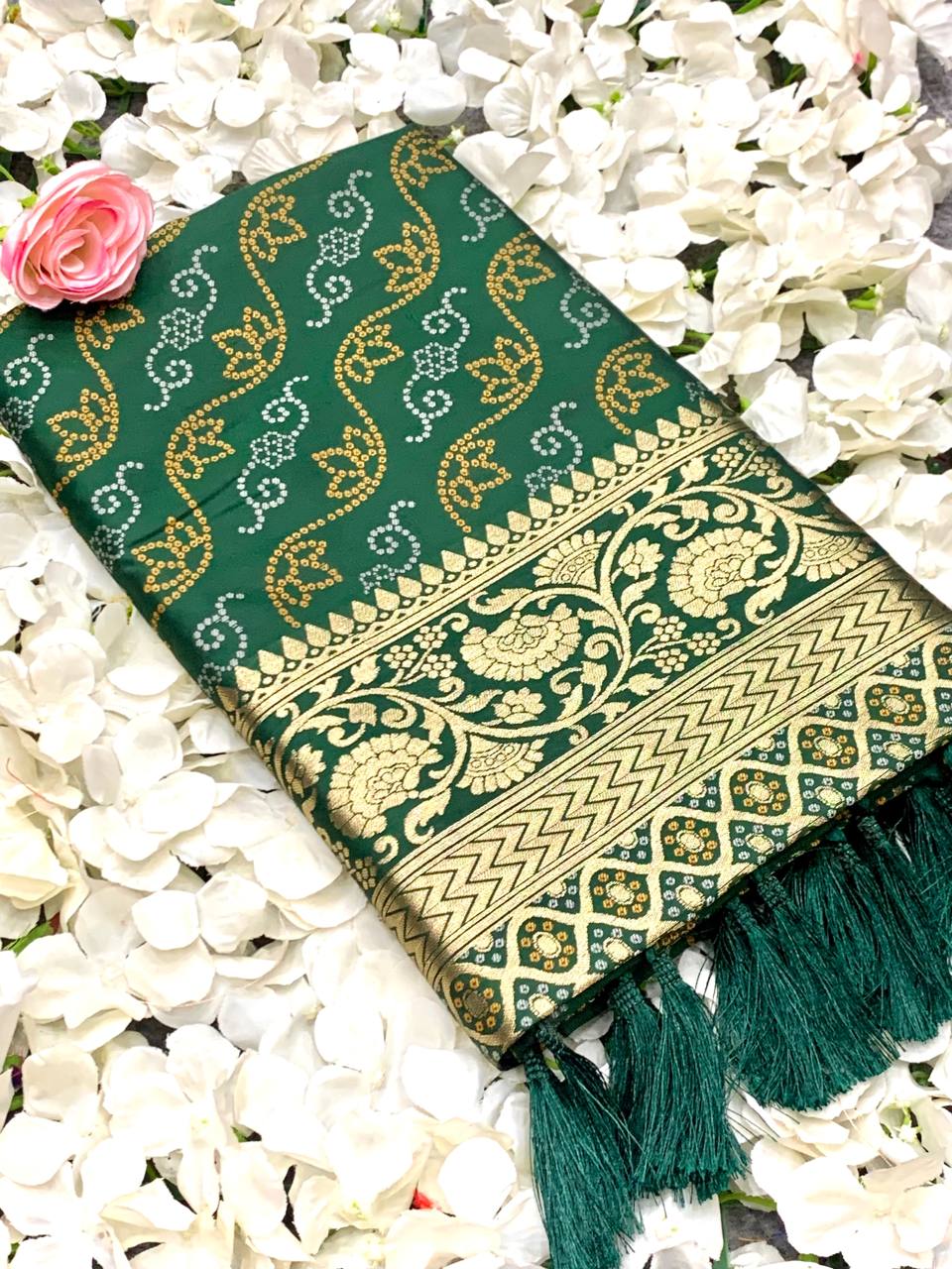 Green Color Bandhani Design Patola Silk Saree