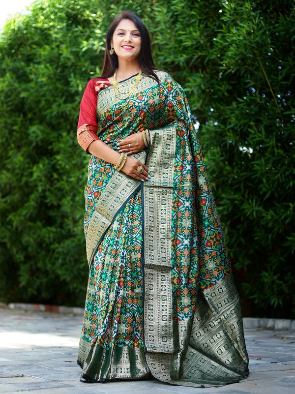 Fashionable Green Color All Over Zari Patola Weaving Saree