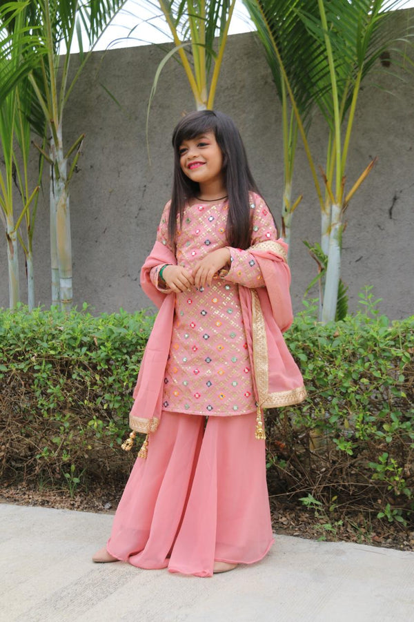 latest Peach Color Kids Wear Sharara Suit