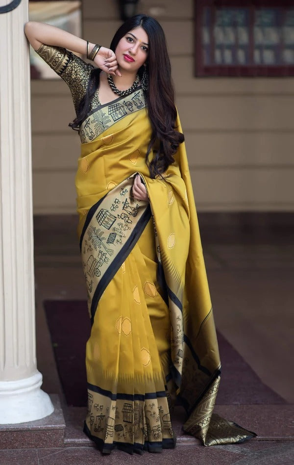 Yellow Color Soft Lichi Silk Saree