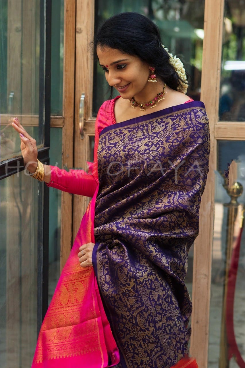 Awesome Purple Color Soft Lichi Silk Saree