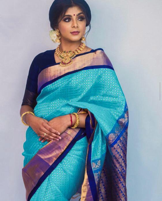 Gorgeous Sky Blue Color Soft Banarasi Saree