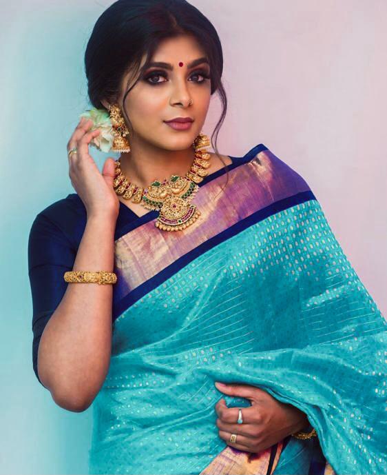 Gorgeous Sky Blue Color Soft Banarasi Saree