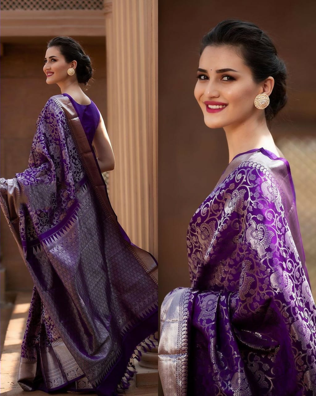 Adorable Pure Soft Lichi Silk Purple Saree