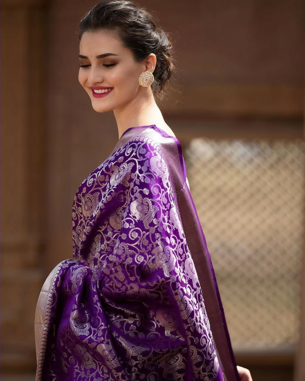 Adorable Pure Soft Lichi Silk Purple Saree