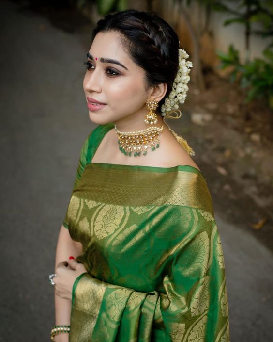 Green Color Pure Soft Lichi Silk Amazing Saree