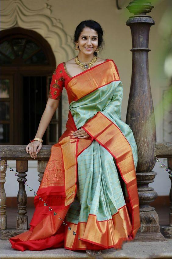 Innovative Aqua Green Color Soft Silk Saree
