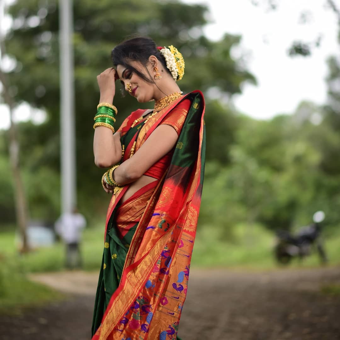 Fantastic Green And Red Pethani Silk Saree