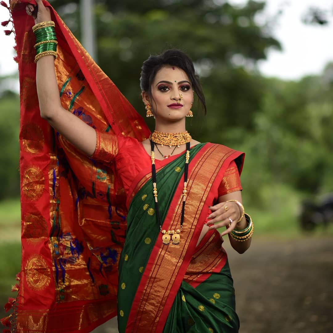 Fantastic Green And Red Pethani Silk Saree