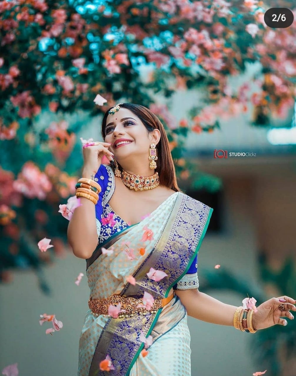 White and Blue Festive Wear Soft Silk Saree