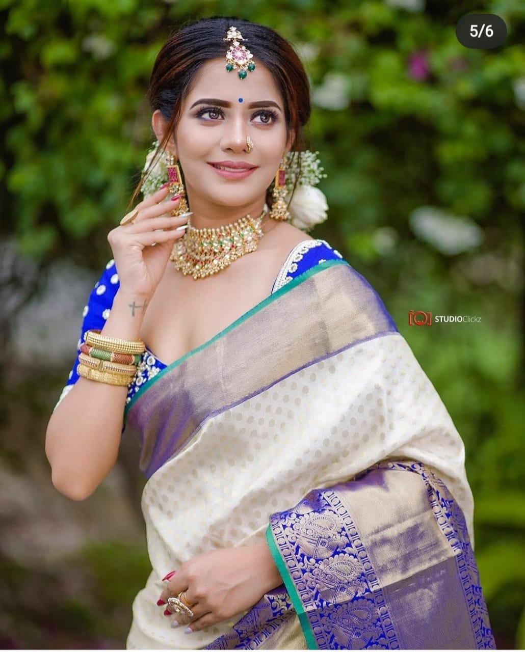 White and Blue Festive Wear Soft Silk Saree